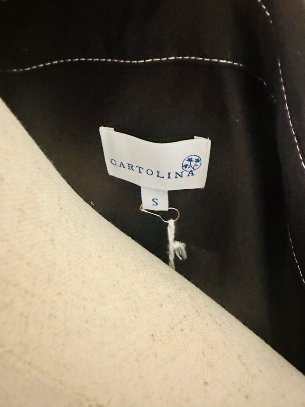 New w tags. Cotton, Black Button-Front Shirt Dress with White Contrast Stitching - Picture 6 of 7